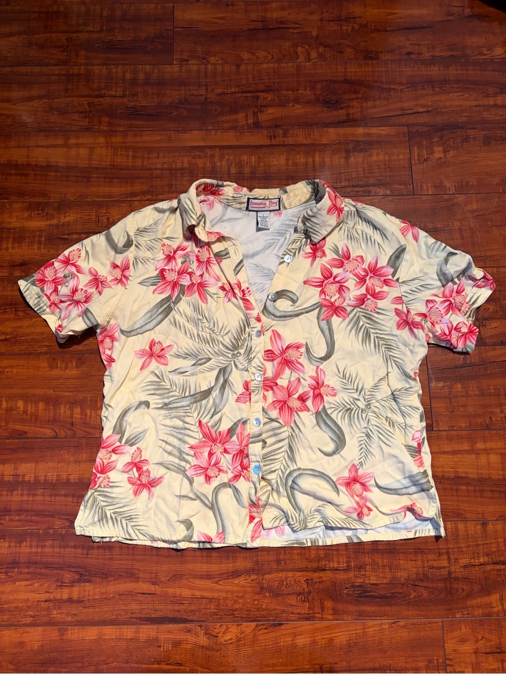 Vintage Jamaica Bay Women's Cream Floral Button-Up Blouse | Size Large